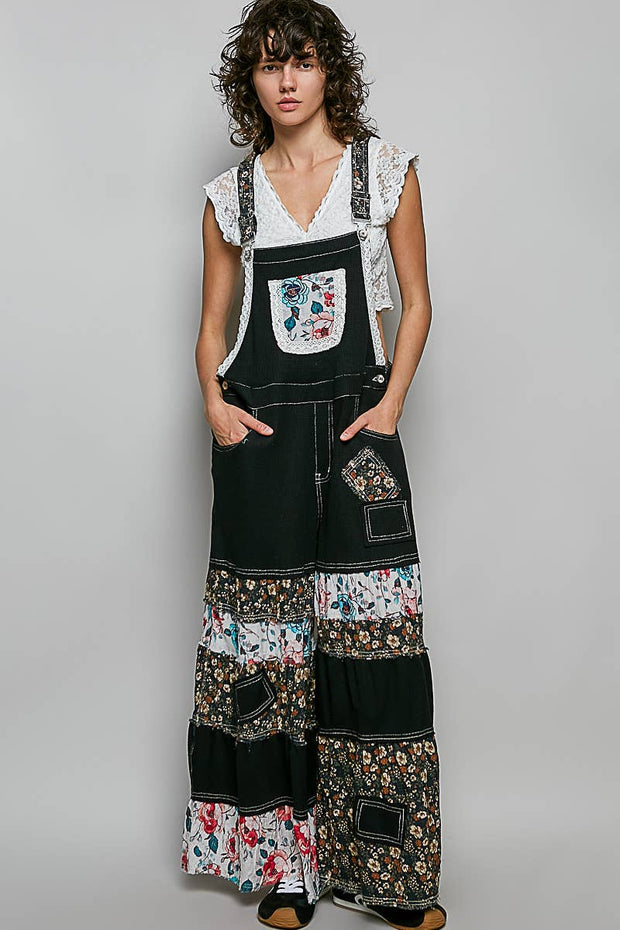 Mixed Media Printed Fabric Overalls