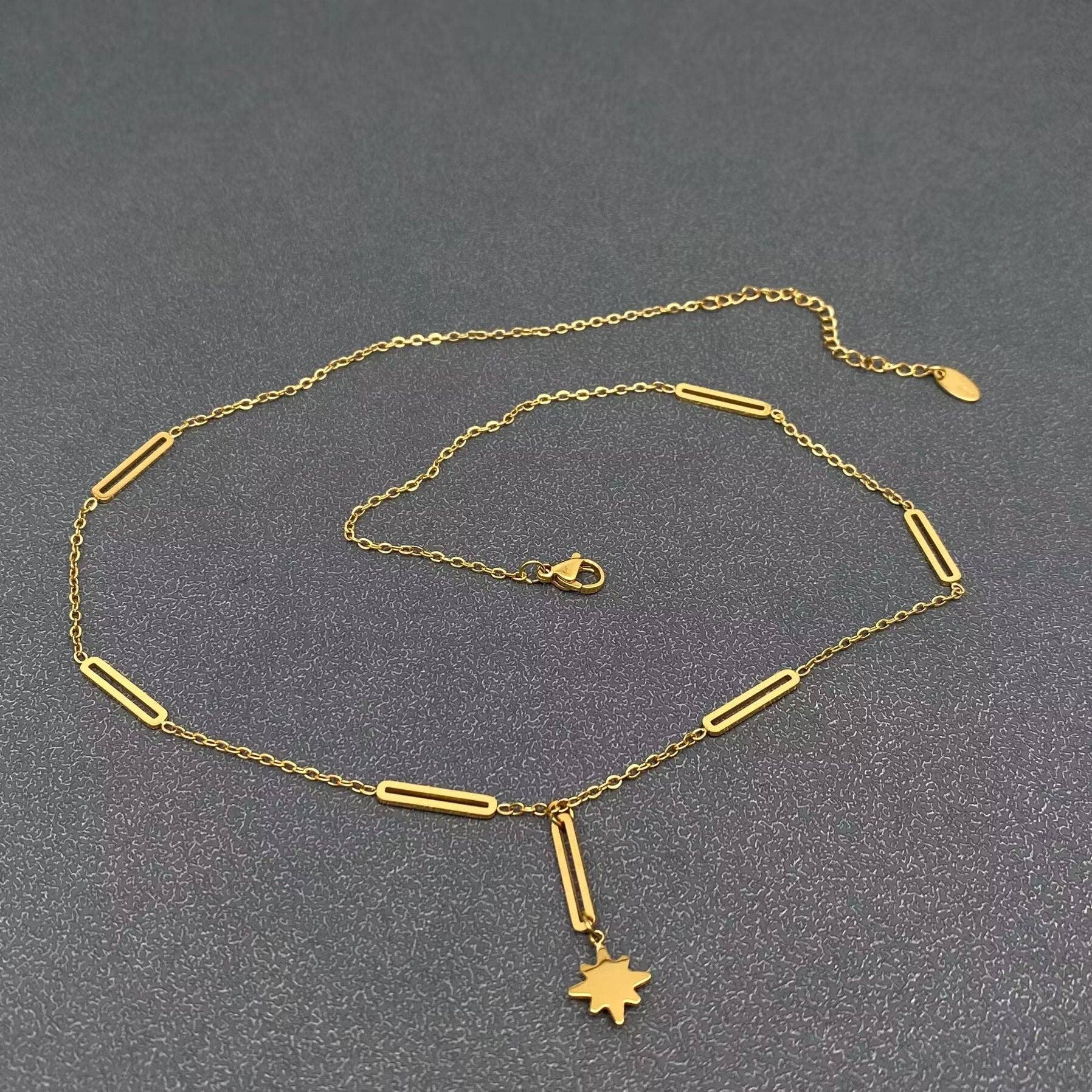 CZ Star Charm 18K GP SSteel Necklace
