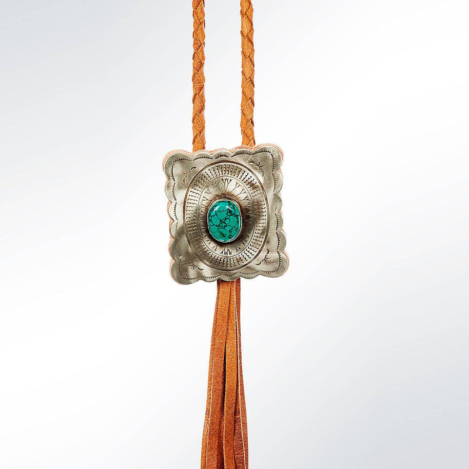 Braided Leather Bolo Silver Concho
