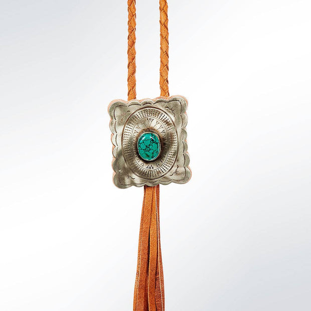 Braided Leather Bolo Silver Concho