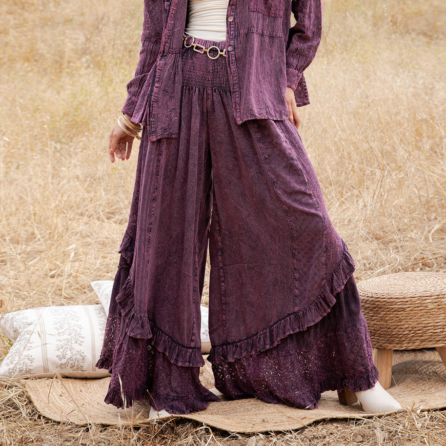 Mineral Wash Lace Tiered Ruffle Pants
