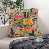 Baha Ranch Retro Pop Western Collage Pillow Case Made in America