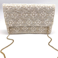 Cream Floral Beaded Clutch