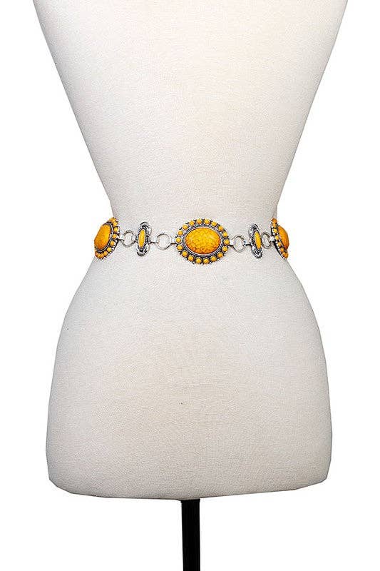Oval Concho Belt with Faux Stone