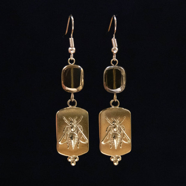 Golden Bee Relief Earrings