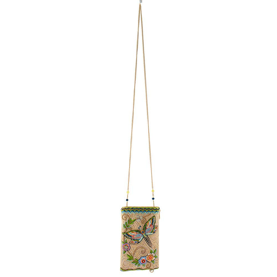 Soaring Spirit Beaded Dragonfly and Floral Crossbody Bag
