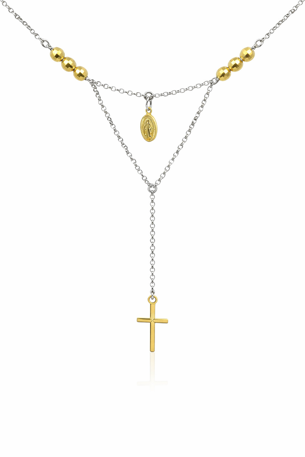 Sterling Silver Two Tone Rosary Necklace