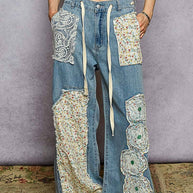 Drawstring Floral Patch Jeans