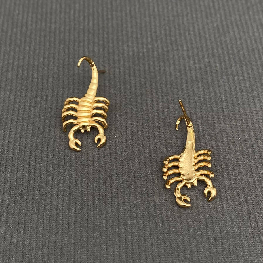 18k Gold Plated Stainless Steel Scorpion Stud Earrings - FGS
