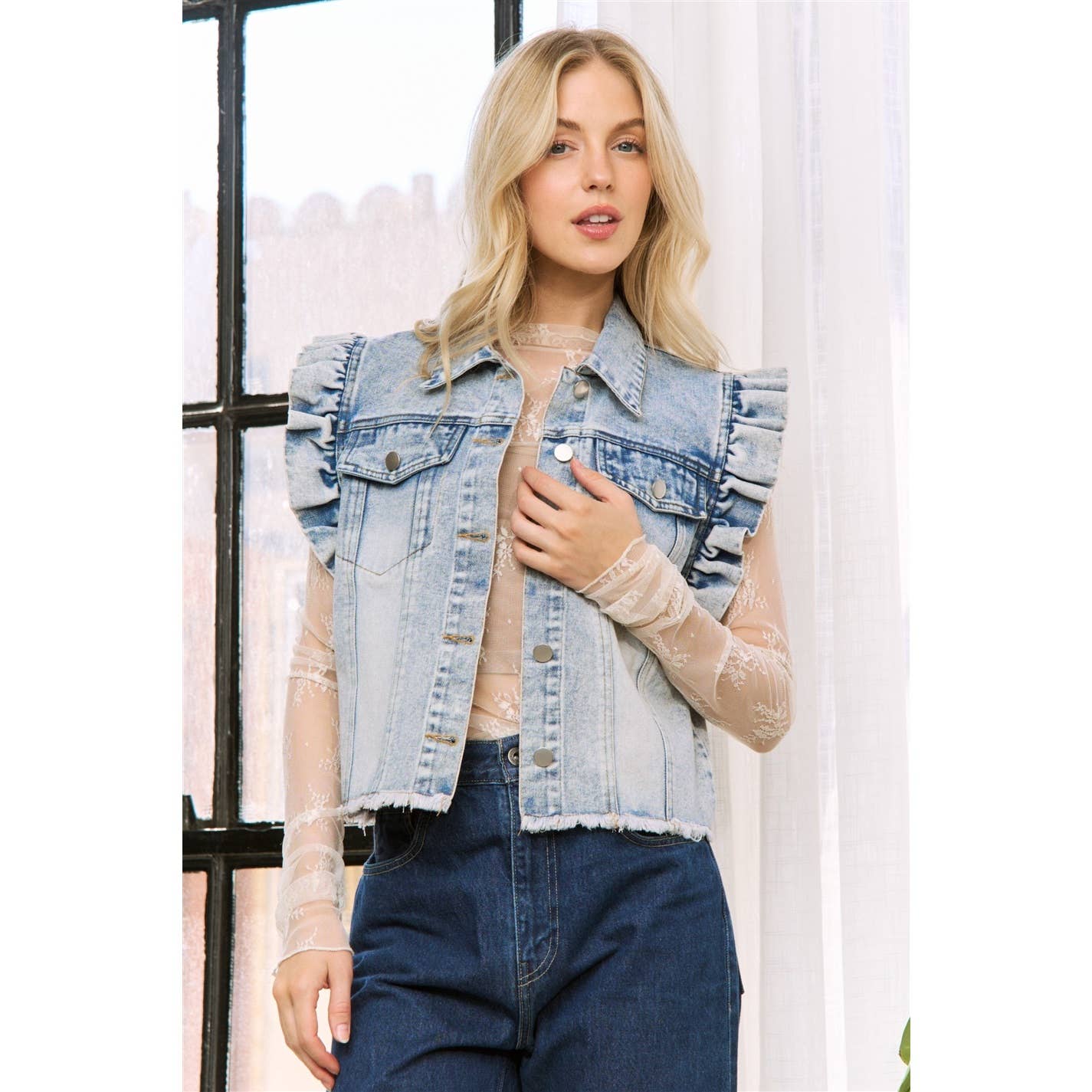 Denim Vest with Ruffles