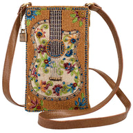 Ivory Guitar with Flowers Beaded Crossbody
