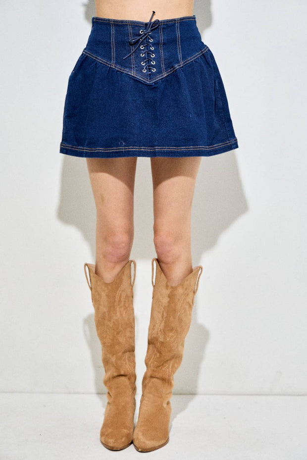 Lace Up Denim Mini Skirt