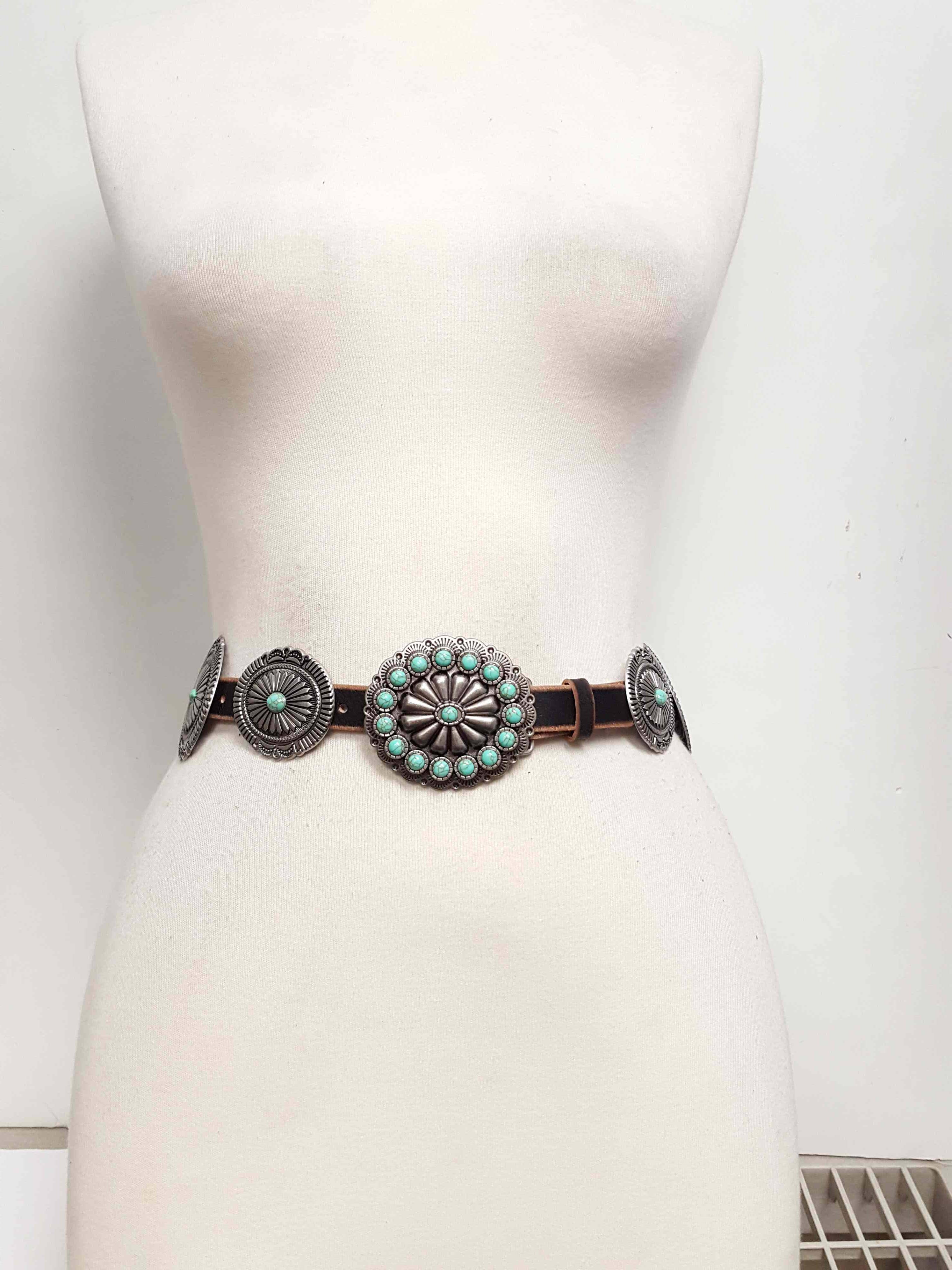 Distressed Leather Belt with Conchos