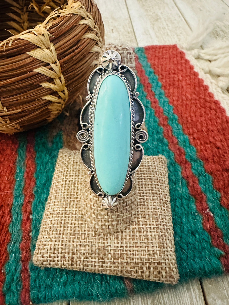 Handcrafted Kingman Turquoise & Sterling Silver Ring Size 7