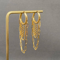 Chain Fringe 18K GP S.Steel Huggie Earrings