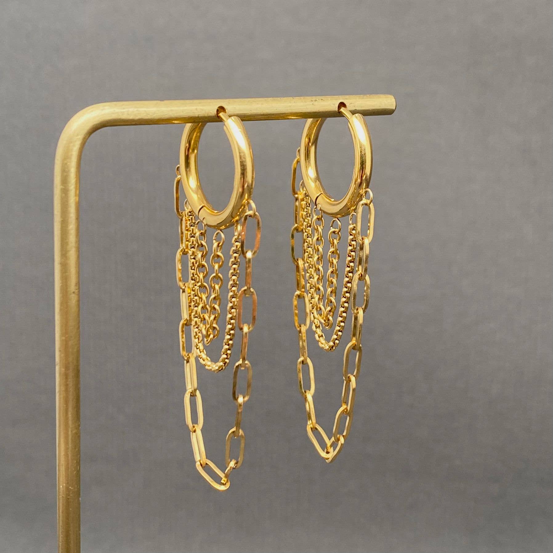 Chain Fringe 18K GP S.Steel Huggie Earrings