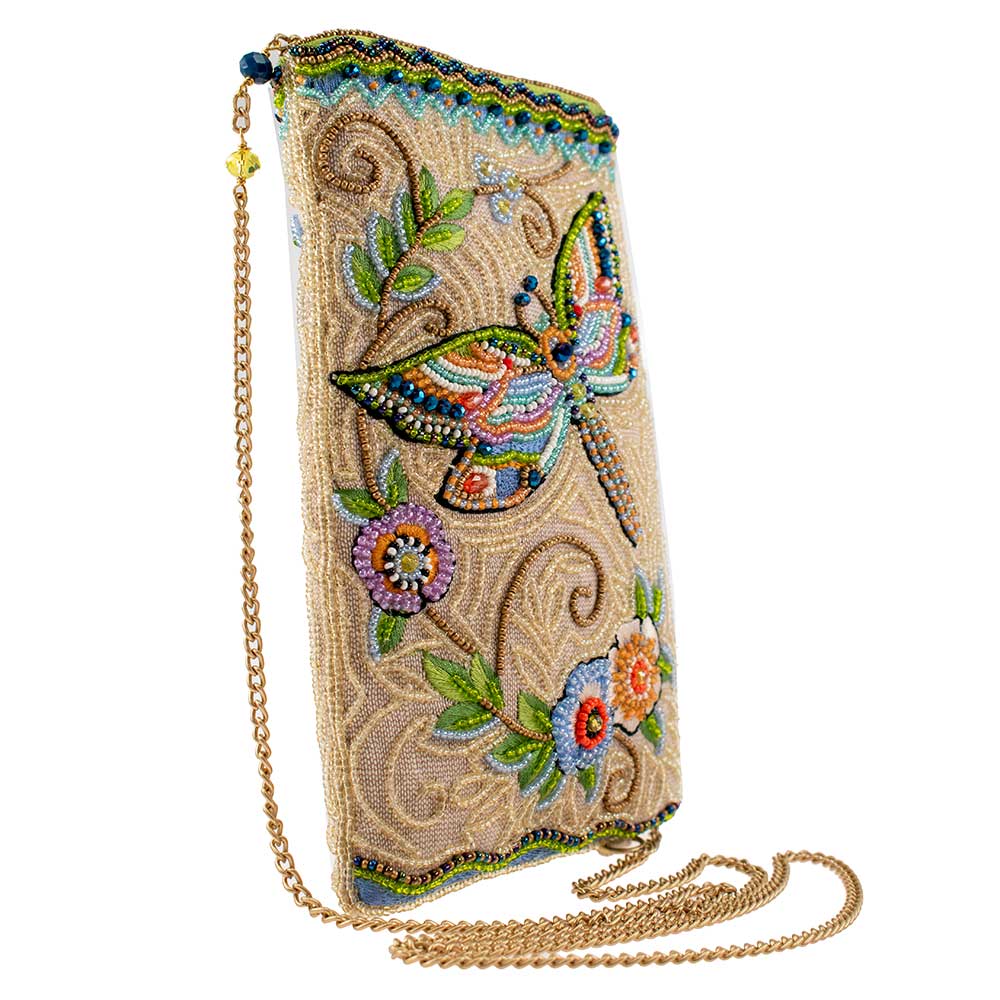 Soaring Spirit Beaded Dragonfly and Floral Crossbody Bag