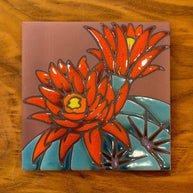 Hedgehog Cactus Desert Bloom Hand Glazed Fine Art Tile Trivet