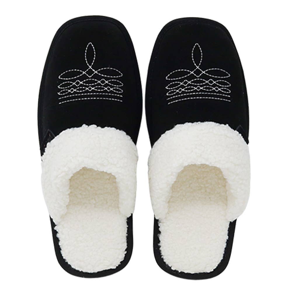 Western Cowgirl Dolly Square Toe Slippers | Raven (black)