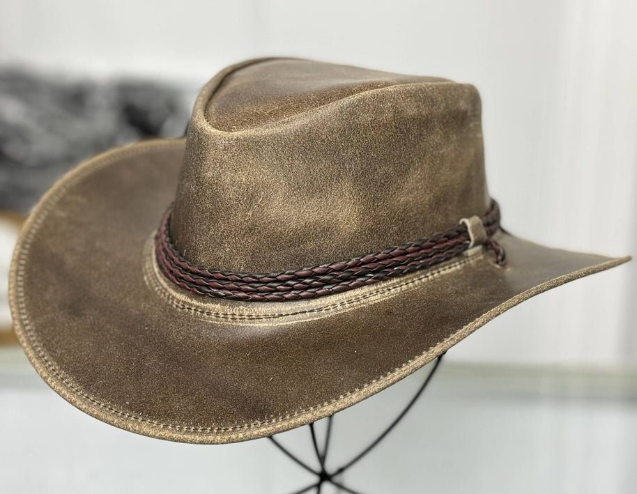 Banjo  Leather Cowboy Western Hat