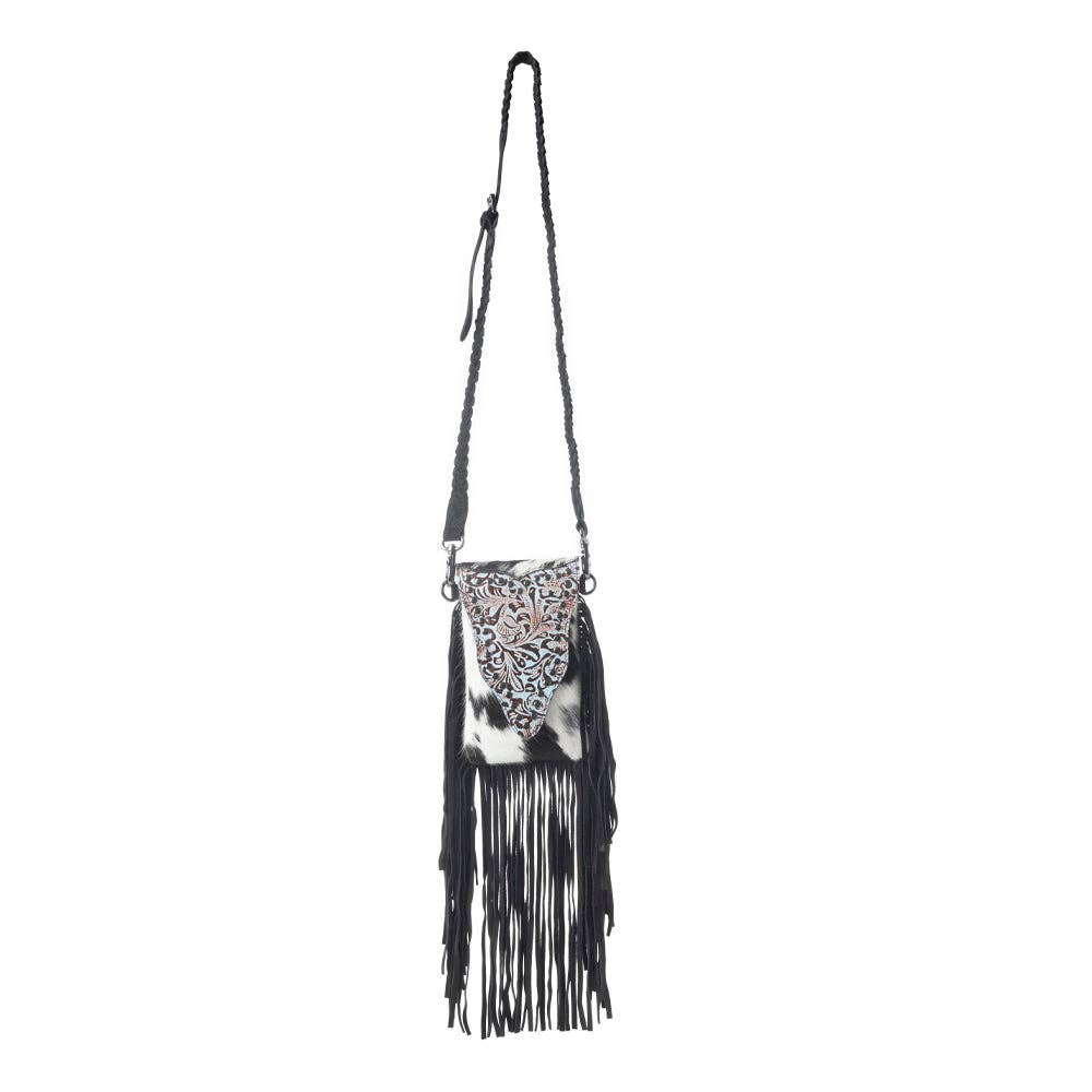 Dakota Drift Hair-on-Hide Purse,Ebony & White