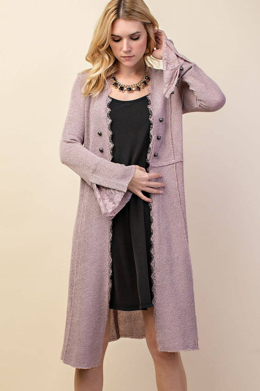 Knit Long Jacket / Cardigan With Buttons and Bell Sleeves, S-3X