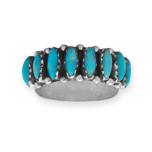 Handmade Marquise Turquoise Wide Band Ring Oxidized