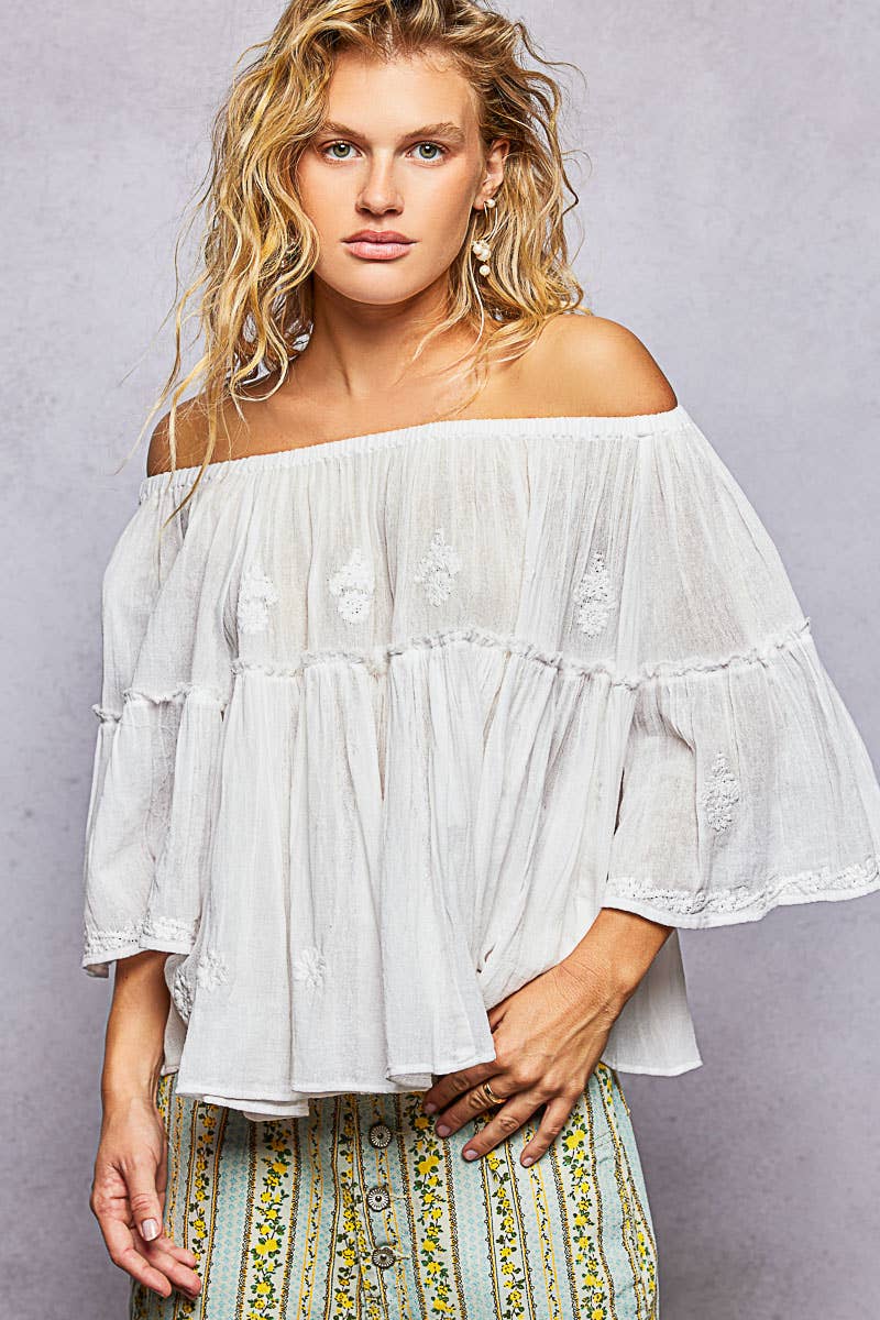 Off Shoulder Bell Sleeve Blouse