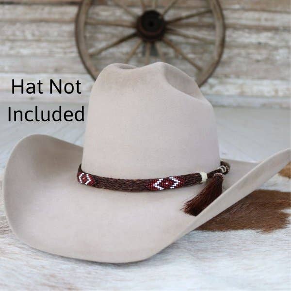 Genuine Horsehair 5 Strand Braided Hat Band with Double Tassel - Red Roan