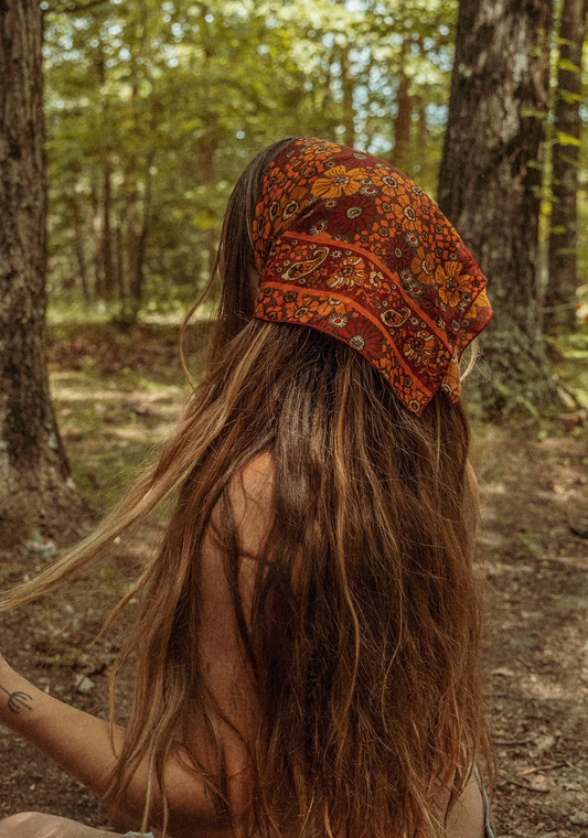 Hippie Bohemian Silk Bandana, Floral Hair Scarf