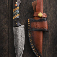 Damascus Steel Drop Point Knife | Diamond Wood, Black Honeycomb Resin Handle