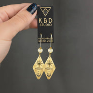 Diamond Shape Moon & Star w/ Stone & Gemstone Long Wire