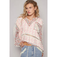 V-Neck Floral Patch Hooded Top