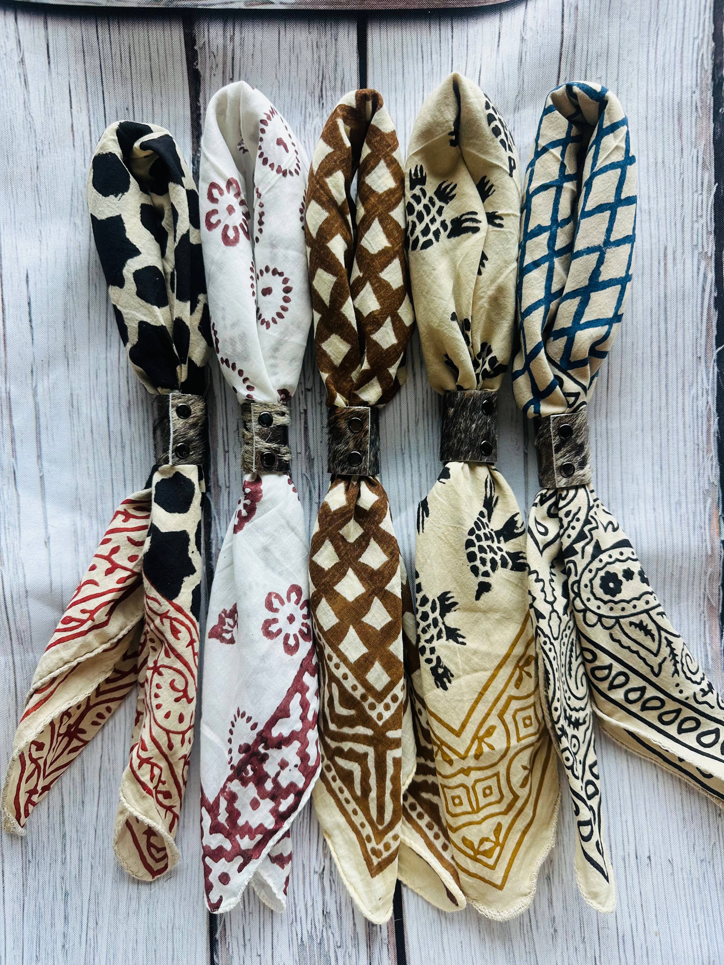 Boho Bandanas With Cowhide Leather Slides
