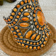 Beautiful Handmade Sterling Silver & Orange Spiny Cuff Bracelet