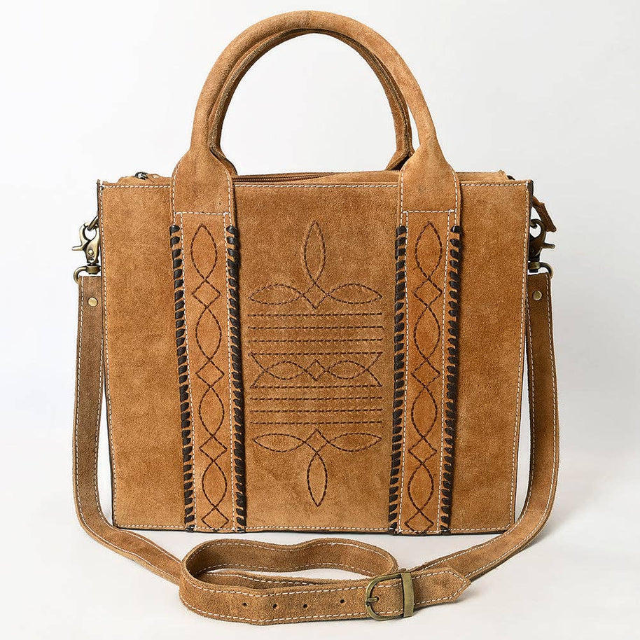 Western Leather Tote Bag with Hand-Stitched Detailing
