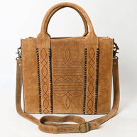 Western Leather Tote Bag with Hand-Stitched Detailing