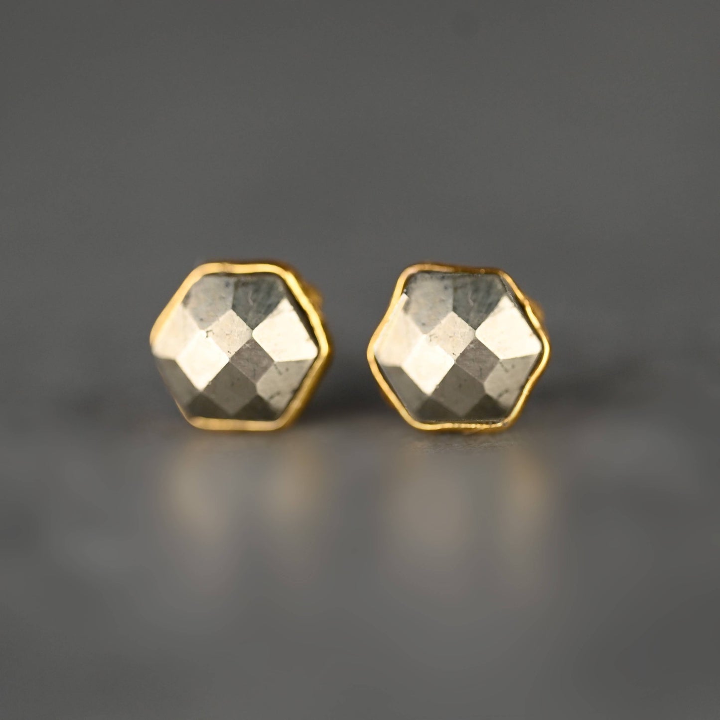 Semi Precious Hexagon Gemstone Studs (8mm gold)