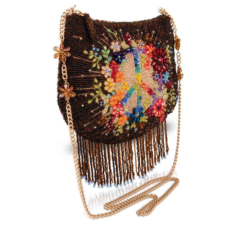 Peace & Light beaded peace sign crossbody bag