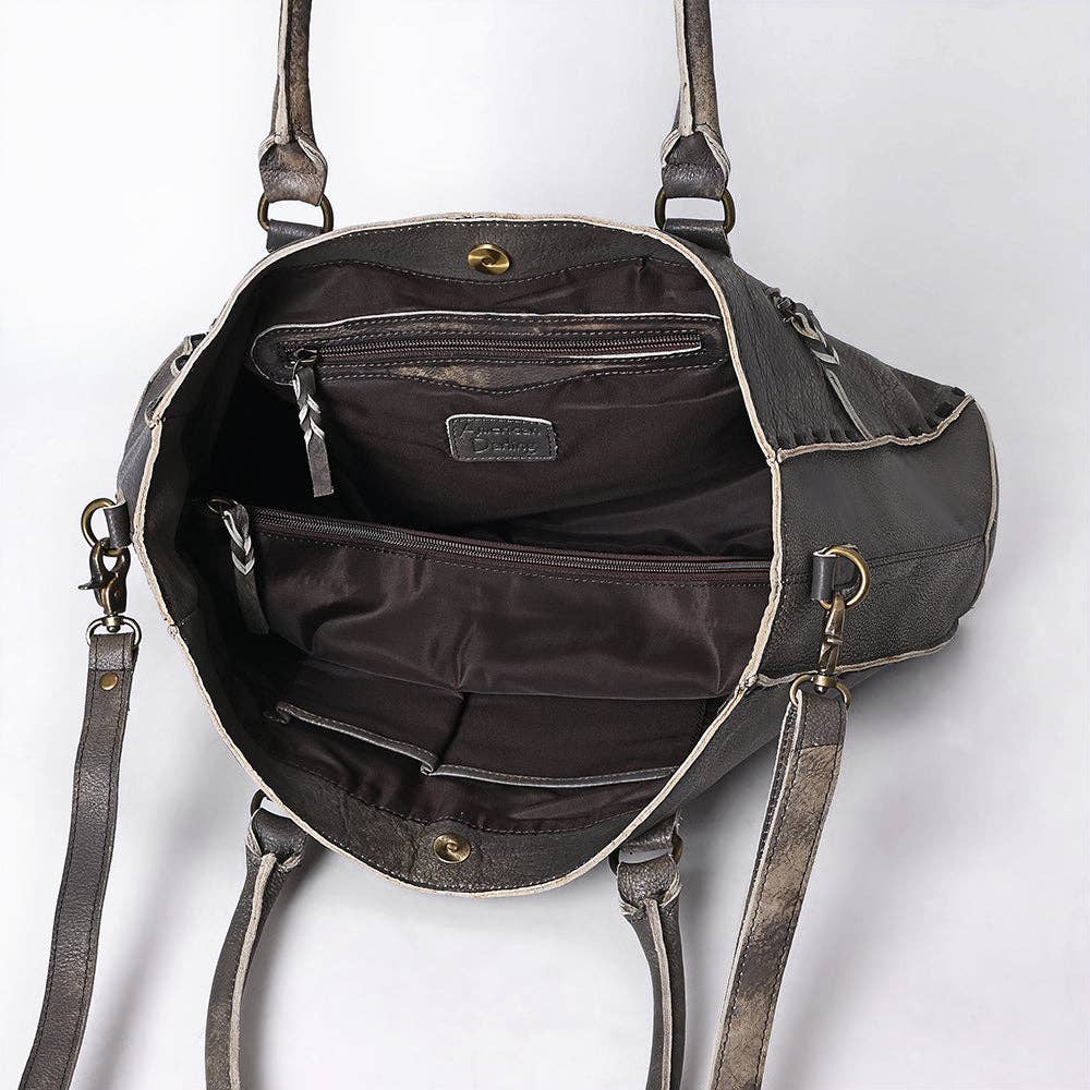 Genuine Leather Tote with Fringe