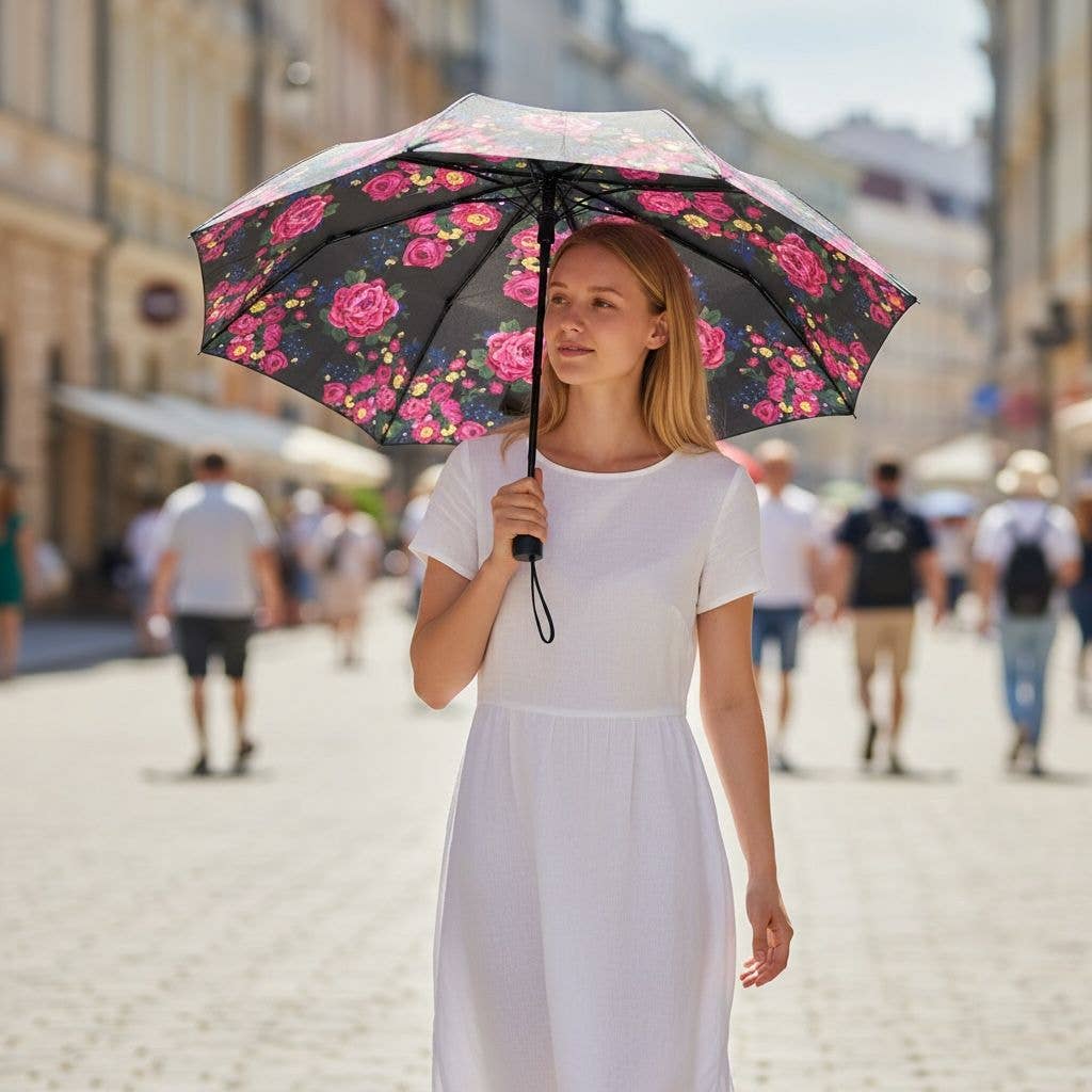 Floral Black Umbrella