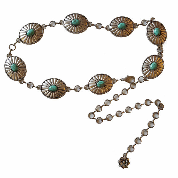 Plus Sizes: Western Oval Concho Chain belt with stones
