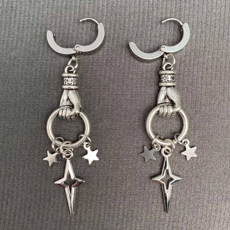 Gothic Hand Catch Star Huggie Earrings