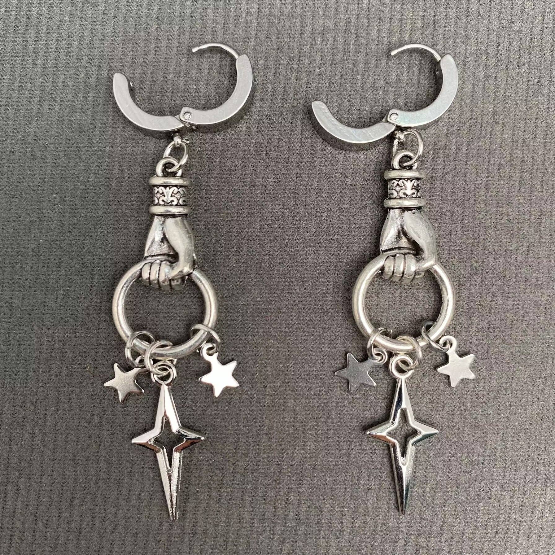 Gothic Hand Catch Star Huggie Earrings