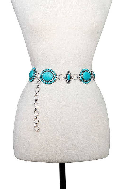Oval Concho Belt with Faux Stone