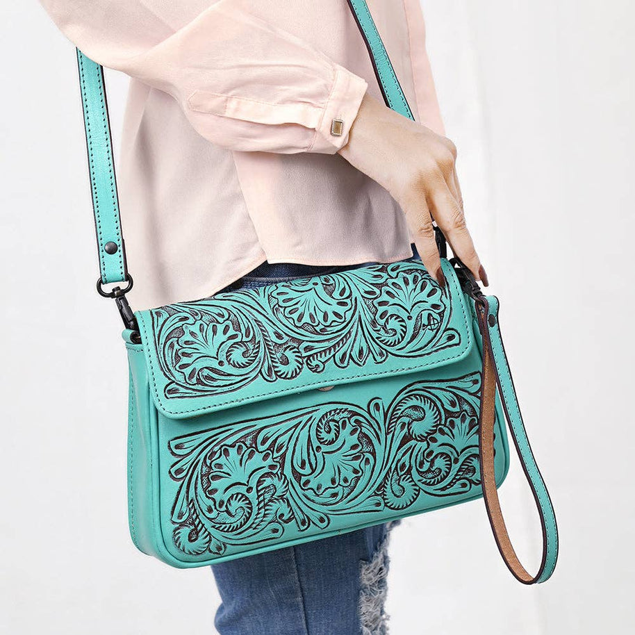 Turquoise Embossed Crossbody