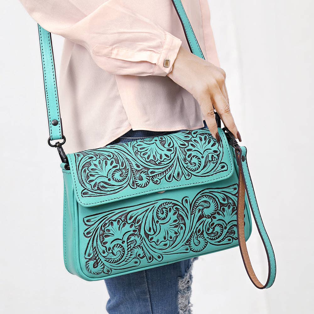 Turquoise Embossed Crossbody
