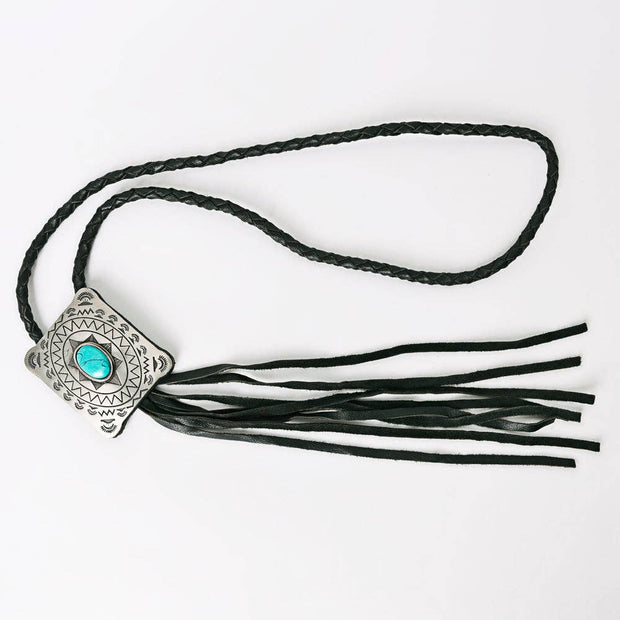 Braided Leather Bolo Silver Concho