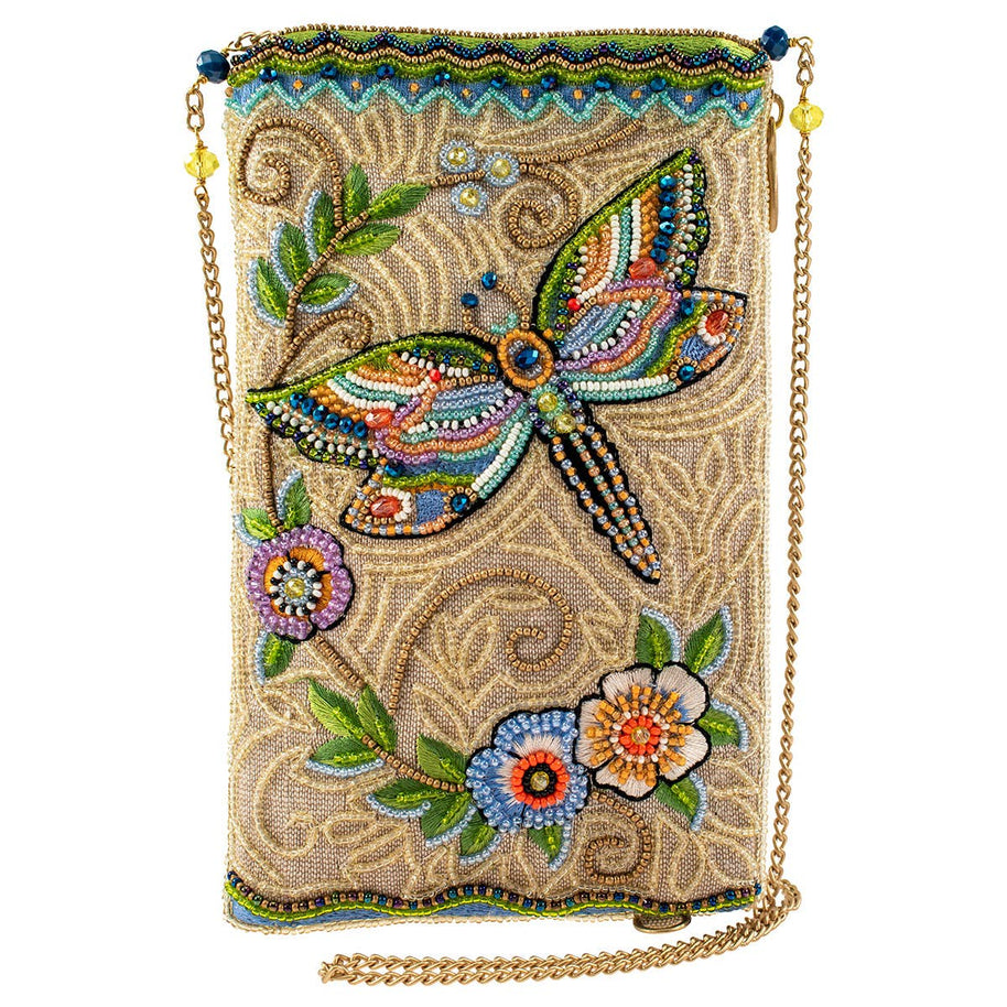 Soaring Spirit Beaded Dragonfly and Floral Crossbody Bag