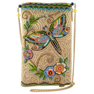 Soaring Spirit Beaded Dragonfly and Floral Crossbody Bag